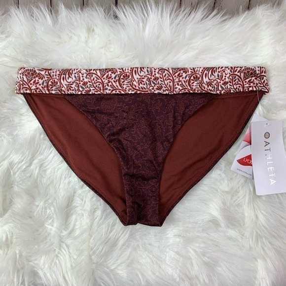 𝅺athleta Aqualuxe Batik Mid Rise Bikini Bottom Medium - Picture 1 of 6